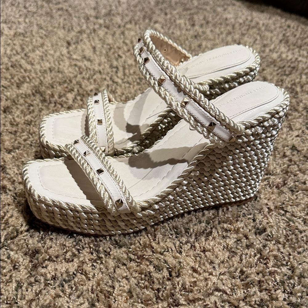 White House Black Market Cream Wedge Sandals